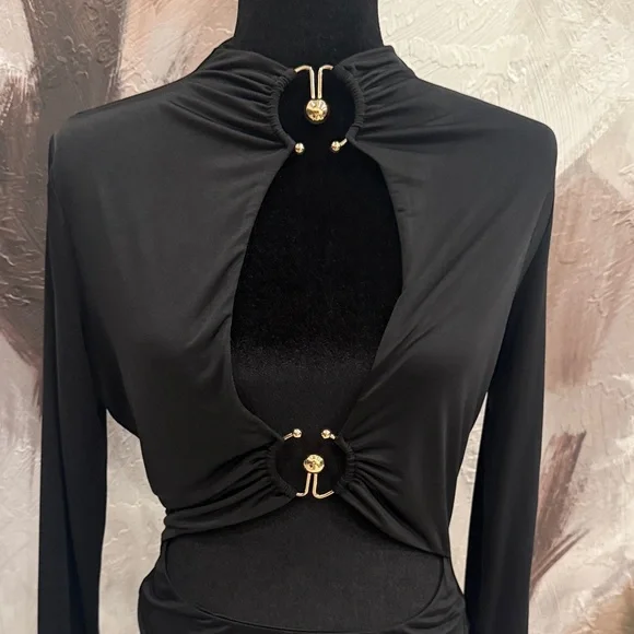 Superdown Black Cut-Out Bodysuit with Gold Accents - Picture 2 of 3